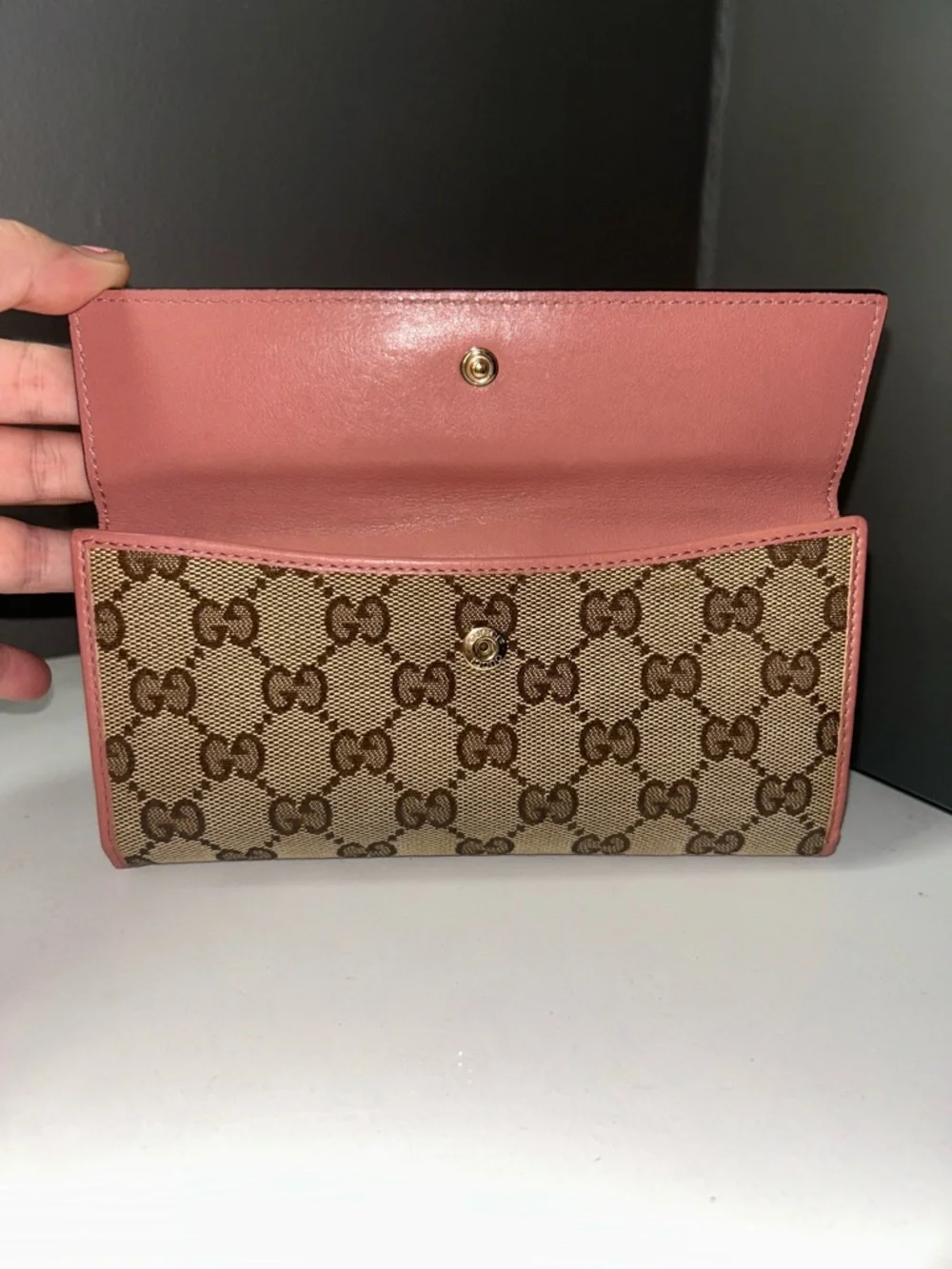 Gucci GG Monogram Canvas Pink Continental Heart Wallet - Picture 9 of 15
